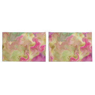 Pink, green, gold, marble ink print pillow cases
