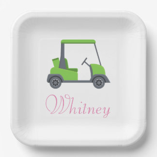 Pink Green Golf Cart Personalised funny Paper Plate