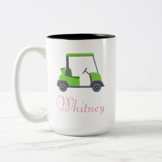Pink Green Golf Cart Personalised funny Two-Tone Coffee Mug