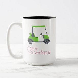  Pink Green Golf Cart Personalized  funny Two-Tone Coffee Mug