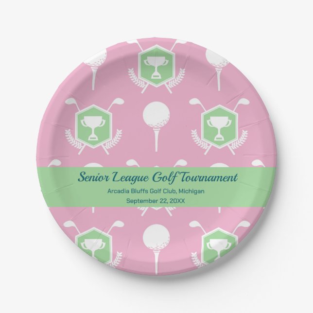 Pink & Green - Golf League Party Plate (Front)
