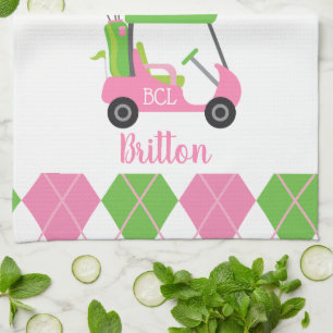 Pink & Green Golf Monogram Kitchen Towel