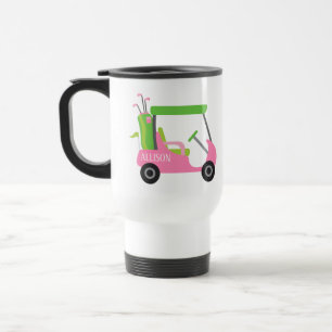 Pink & Green Golf Personalised Commuter Mug