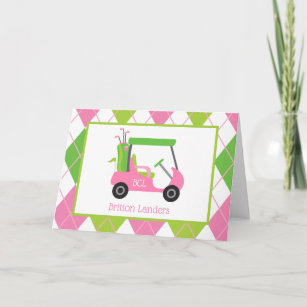 Pink & Green Golf Personalised Folded Note Cards