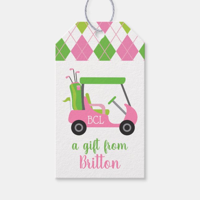 Pink & Green Golf Personalised Gift Tags (Front)