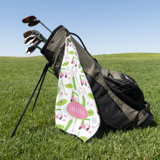 Pink & Green Golf Personalised Golf Towel (Green)