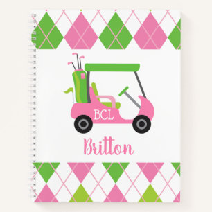 Pink & Green Golf Personalised Monogram Notebook