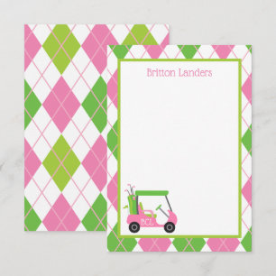 Pink & Green Golf Personalised Note Cards