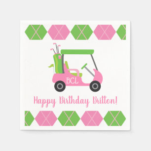 Pink & Green Golf Personalised Party Napkins