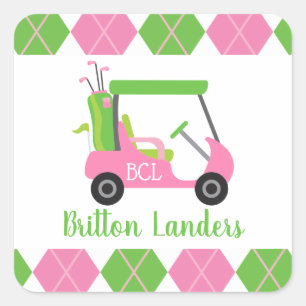 Pink & Green Golf Personalised Stickers