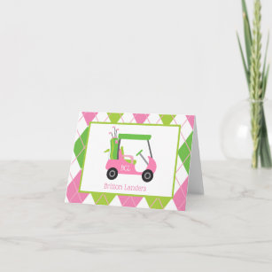 Pink & Green Golf Personalized Folded Note Cards