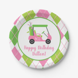 Pink & Green Golf Personalized Party Plates