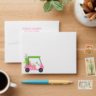 Pink & Green Golf Personalized Stationery Envelope