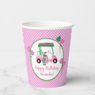 Pink & Green Golf Theme Personalised Party  Paper Cups