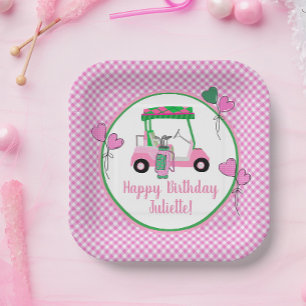 Pink & Green Golf Theme Personalised Party Paper Plate
