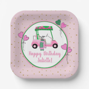 Pink & Green Golf Theme Personalised Party  Paper Plate