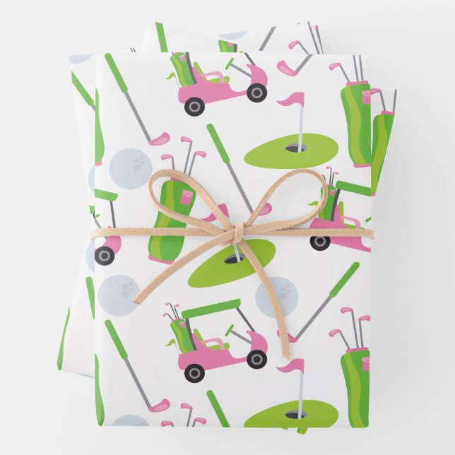 Pink & Green Golf Wrapping Paper (In situ)