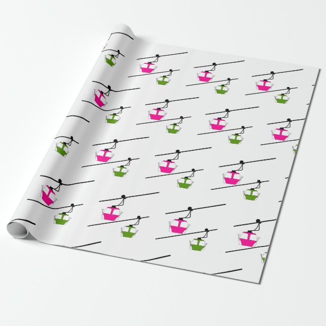 Pink & green gondolas wrapping paper (Unrolled)