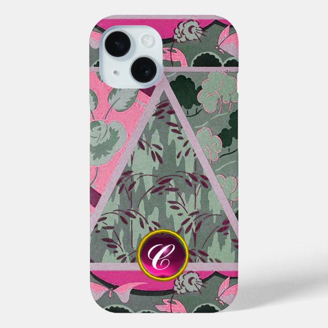 PINK  GREEN GREY FLOWERS, BUTTERFLIES BOLD FLORAL Case-Mate iPhone CASE (Back)