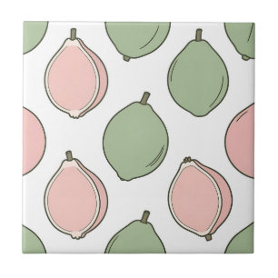 Pink Green Guava Pattern Ceramic Tile