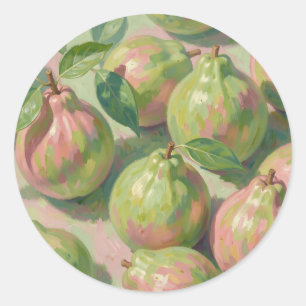 Pink Green Guava Still Life Classic Round Sticker