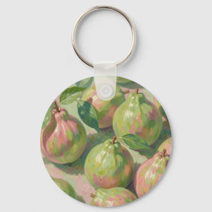 Pink Green Guava Still Life Key Ring