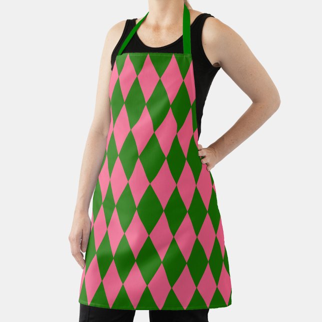 Pink Green Harlequin Checkered Design  Apron (Creator Uploaded)