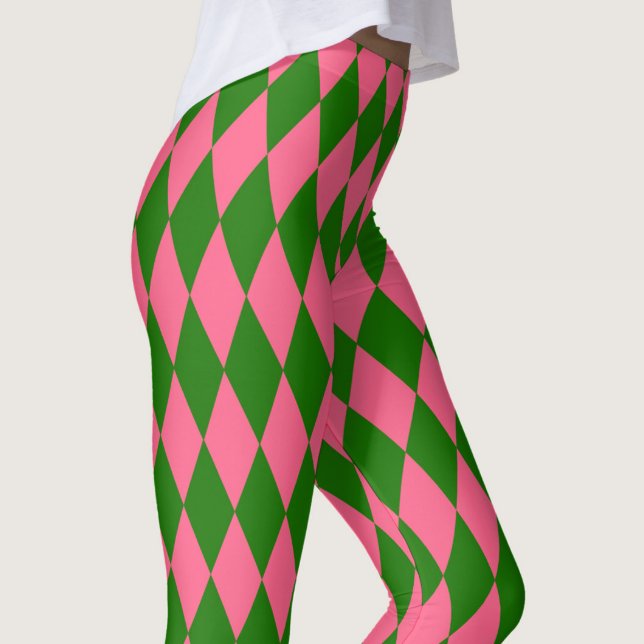 Pink Green Harlequin Checkered Design  Leggings (Creator Uploaded)