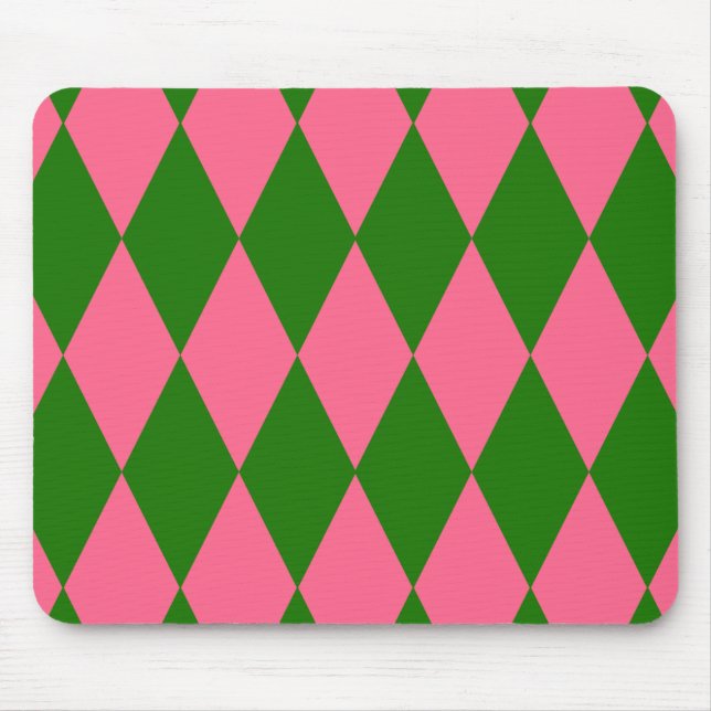 Pink Green Harlequin Checkered Design  Mouse Pad (Front)