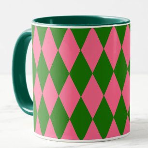 Pink Green Harlequin Checkered Design  Mug