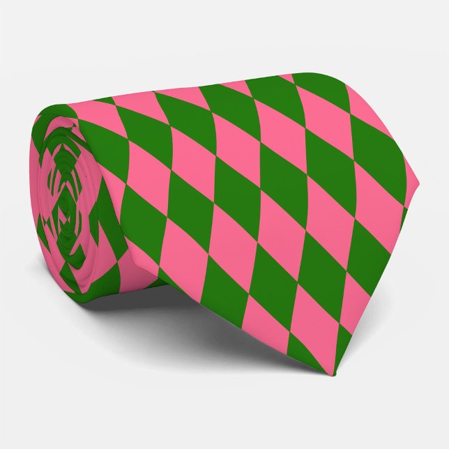 Pink Green Harlequin Checkered Design  Tie (Creator Uploaded)