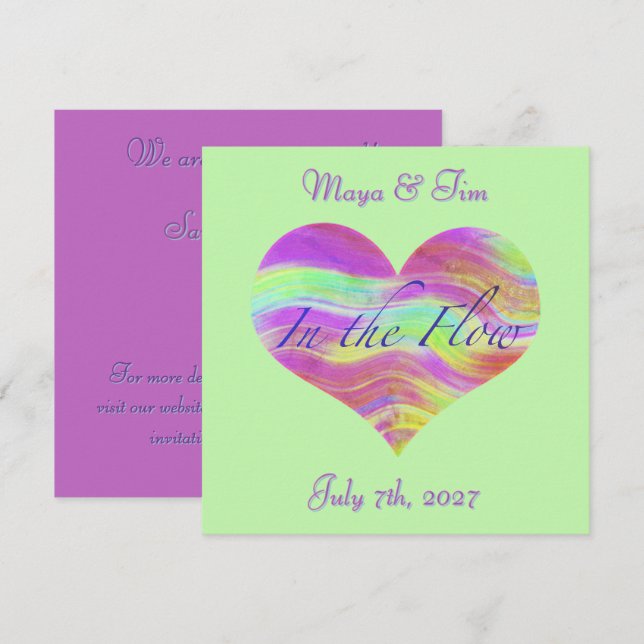 Pink & Green Heart Save the Date Invitation (Front/Back)