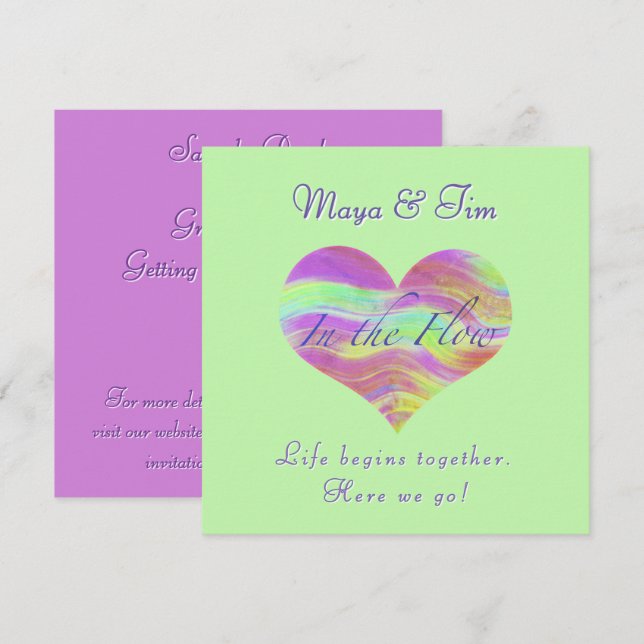 Pink & Green Heart Save the Date Invitation (Front/Back)
