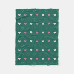 Pink & Green Heart Seamless Pattern Cute Minimal Fleece Blanket