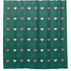 Pink & Green Heart Seamless Pattern Cute Minimal Shower Curtain