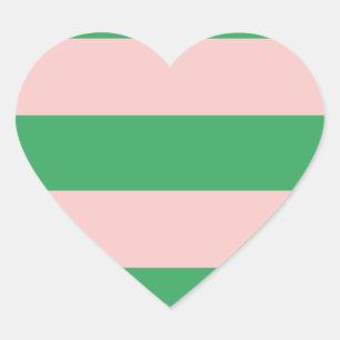 Pink & Green Horizontal Stripe Any Size Custom Heart Sticker