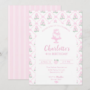 Pink & Green Hydrangea Trellis with Bows Invitation