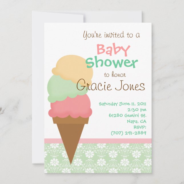 Pink & Green Ice Cream Theme Invitation (Front)