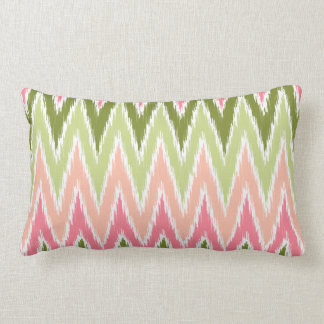 Pink Green Ikat Chevron Zig Zag Stripes Pattern Lumbar Cushion