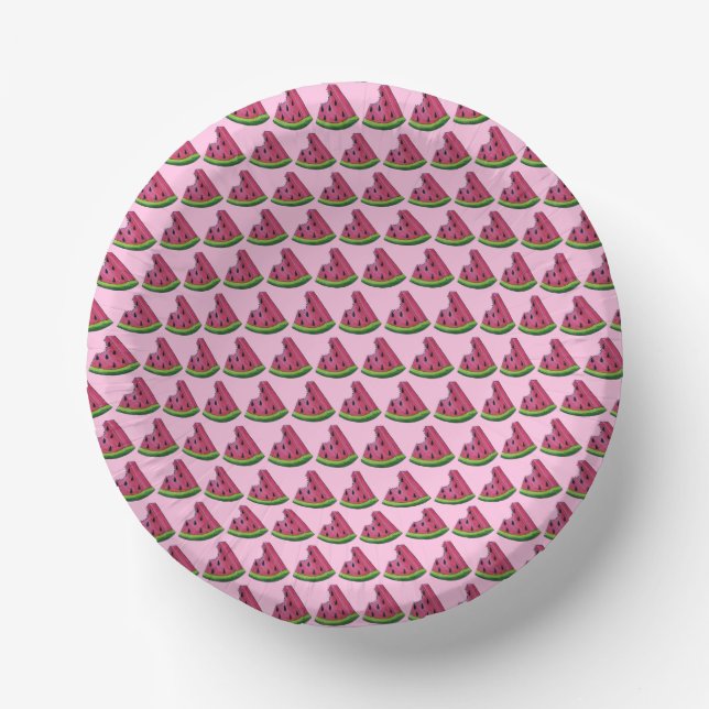 Pink Green Juicy Watermelon Melon Slice Fruit Paper Plate (Front)