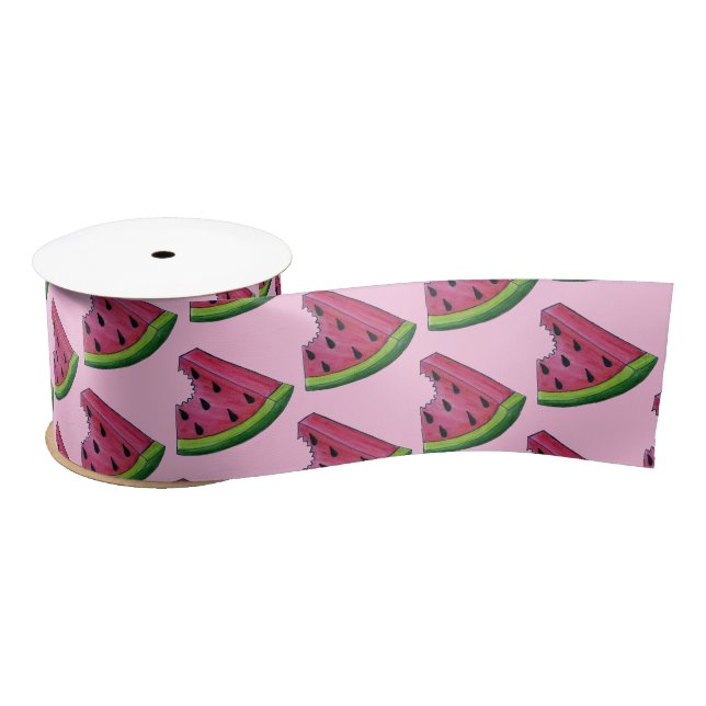 Pink Green Juicy Watermelon Melon Slice Fruit Satin Ribbon (Spool)