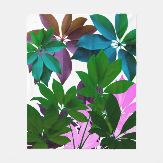 Pink & Green Leaves Art Fleece Blanket (Front)