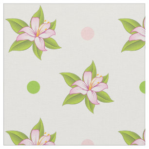 Pink & green lily and polka dots cute floral fabric
