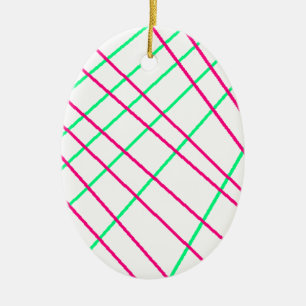 Pink Green Lines, Kids Art, Geometry Painting Ceramic Ornament