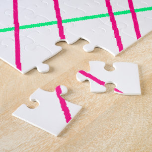Pink Green Lines, Kids Art, Geometry Painting Jigsaw Puzzle