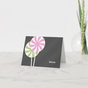 Pink & Green Lollipops Thank You Note Card
