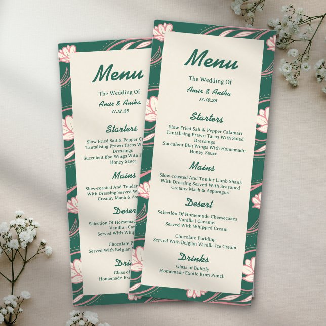 Pink Green Lotus Lanterns Indian Wedding Menu (Creator Uploaded)