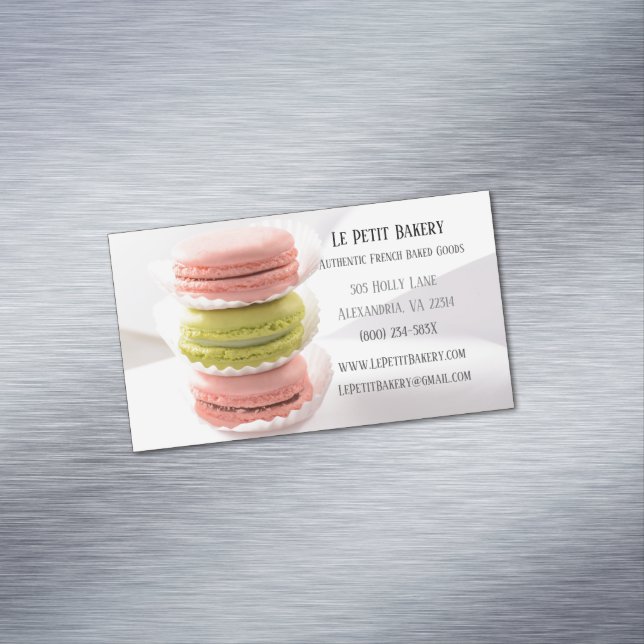 Pink Green Macarons Food Pastry Chef Bakery Baker Magnetic Business Card (In Situ)