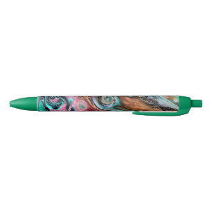 Pink & Green marble  Black Ink Pen