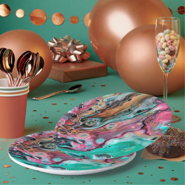 Pink & Green marble  Paper Plate (Multi)